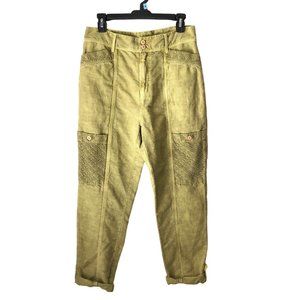 Sundance Linen Cotton Pants Femme Voyage Lemon Grass Green Lace Roll Up M 8 - 10